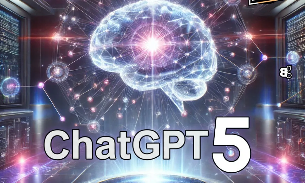 Futuristic AI-themed image with a glowing digital brain, 